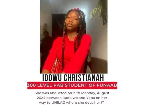 Missing FUNAAB student, Christianah Idowu has been found dead.