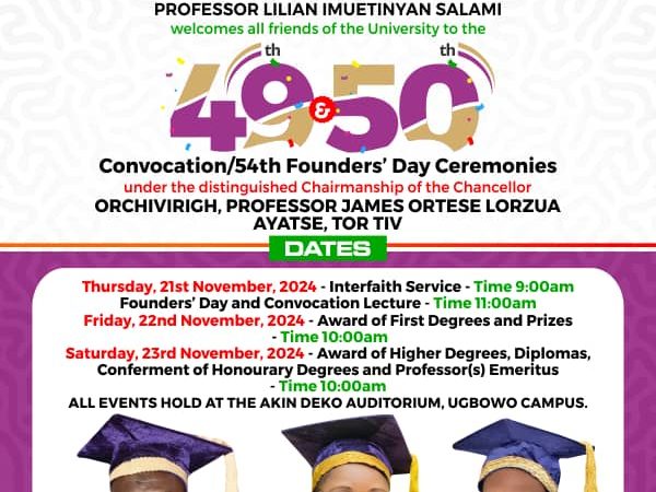 University of Benin Set to Host 49th and 50th Convocation, 54th Founders’ Day Ceremonies